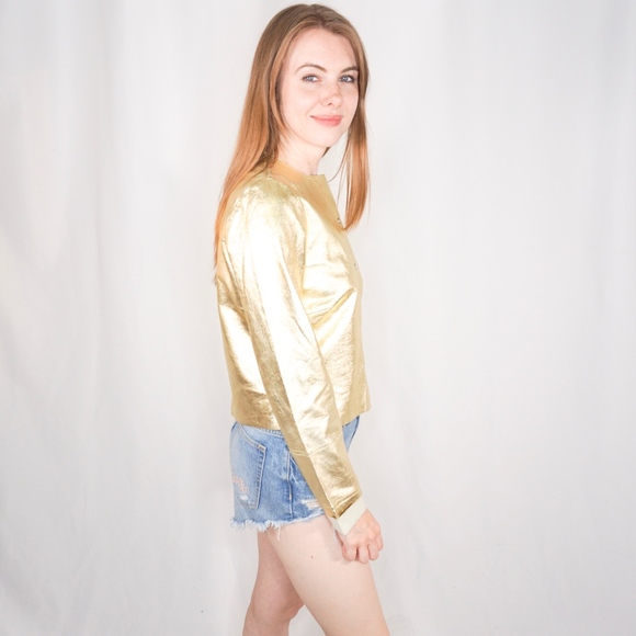 Vintage Metallic Gold Genuine Leather Jacket - Picture 3 of 8